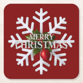 Christmas Snowflake And Shy Red Berry Kartonnen Onderzetters