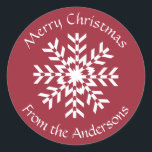 Christmas Snowflake Gift Label van uw familie<br><div class="desc">Versier en verzegel pakketten en geschenken met deze perfect aanpasbare sneeuwvlok stickers. Wijzig eenvoudig de tekst en achtergrondkleur. (Achtergrondkleuropties vindt u onder de functie "Aanpassen".)</div>