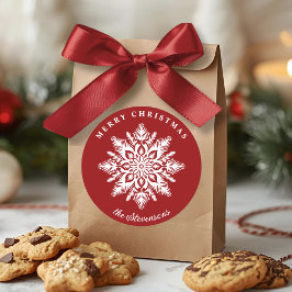 Christmas Snowflake Red Custom Holiday Ronde Sticker