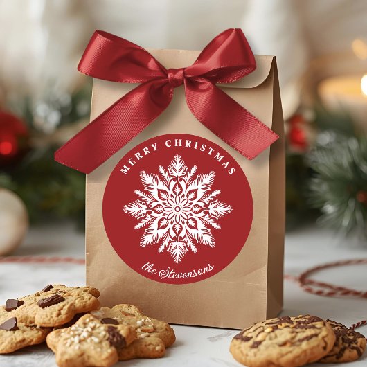 Christmas Snowflake Red Custom Holiday Ronde Sticker