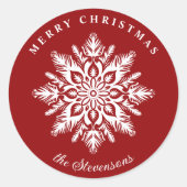 Christmas Snowflake Red Custom Holiday Ronde Sticker (Voorkant)