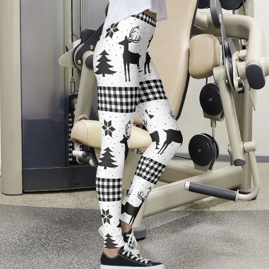 Christmas Snowflake Reindeer Pattern Buffalo Plaid Leggings