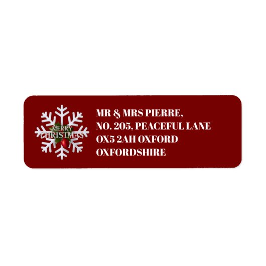 Christmas Snowflake & Shy Red Berry Address Label (Voorkant)