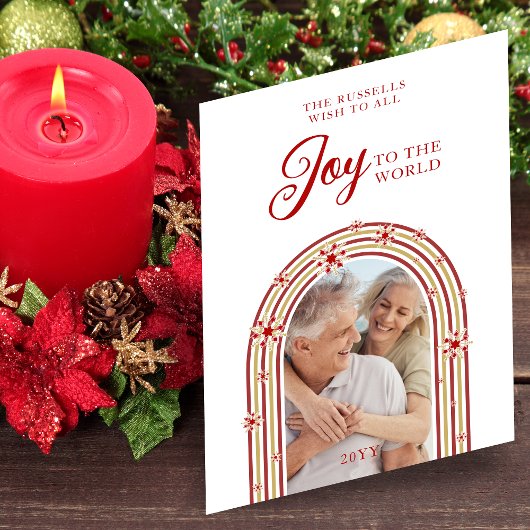 Christmas Snowflakes Joy To The World Arch Photo Feestdagenkaart