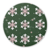 Christmas Snowflakes On Green Drawer Pull Knob Keramische Knop (Voorkant)