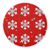 Christmas Snowflakes On Red Drawer Pull Knob Keramische Knop (Voorkant)