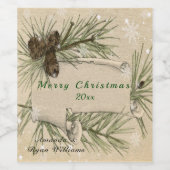 Christmas Snowflakes Pine Cones Pine Tree Branches Wijn Etiket (Enkel label)