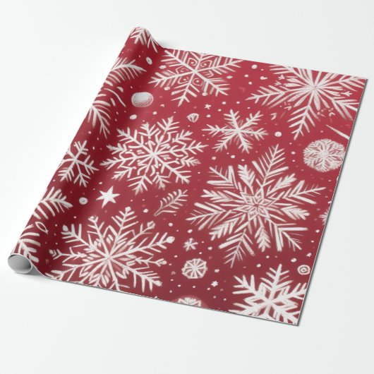 Christmas Snowflakes Red White Snow Decoupage Cadeaupapier (Uitgerold)