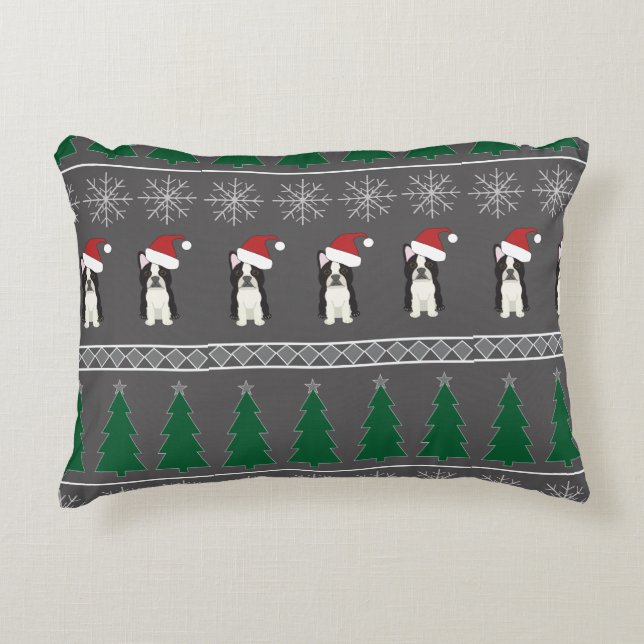 Christmas Snowflakes, Santa Dog, Tree Accent Kussen (Voorkant)