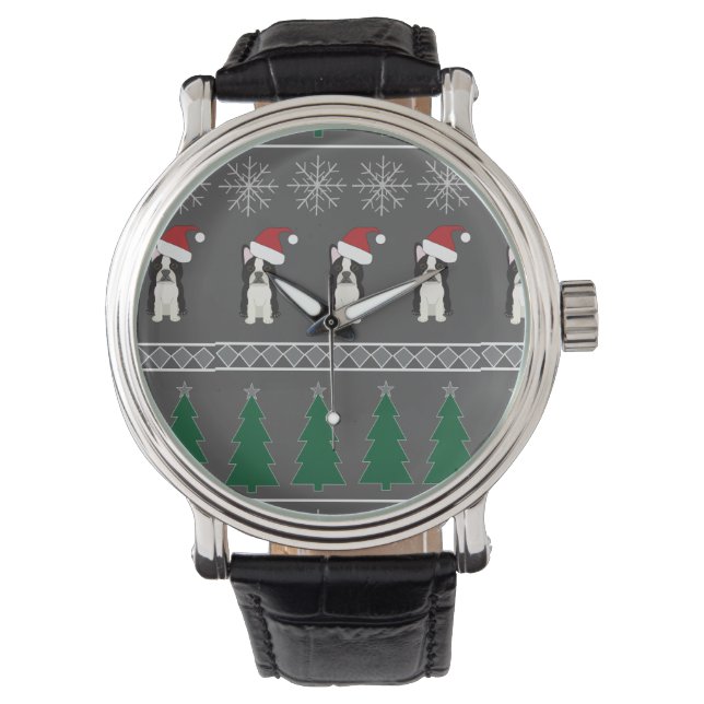 Christmas Snowflakes, Santa Dog, Tree Horloge (Voorkant)