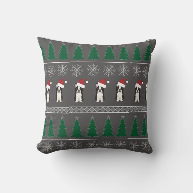 Christmas Snowflakes, Santa Dog, Tree Kussen (Voorkant)