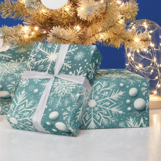 Christmas Snowflakes Snow Teal White Decoupage Cadeaupapier (Feestdagen)