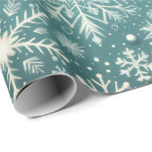 Christmas Snowflakes Snow Teal White Decoupage Cadeaupapier (Rol Hoek)