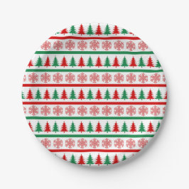 Christmas Snowflakes & Trees Printed Paper Plates Papieren Bordje