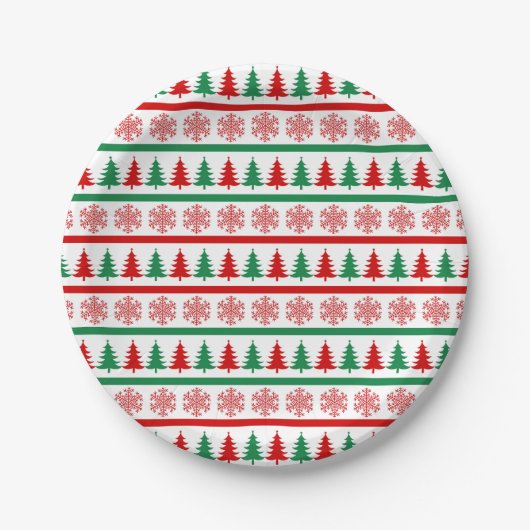 Christmas Snowflakes & Trees Printed Paper Plates Papieren Bordje (Voorkant)