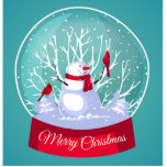 Christmas Snowglobe Snowman with Cardinal Red bird Staand Fotobeeldje<br><div class="desc">Christmas Snowglobe Snowman with Cardinal Red birds in the snow and frosty snowflakes.  Great for the Christmas or Holiday season.</div>