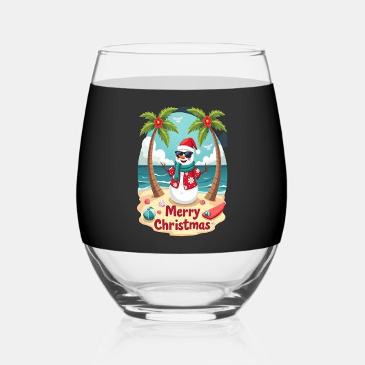 christmas Snowman (4) Wijnglas Zonder Voet (Voorkant)