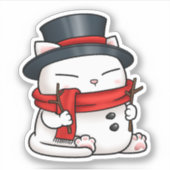 Christmas Snowman Cat Sticker (Voorkant)