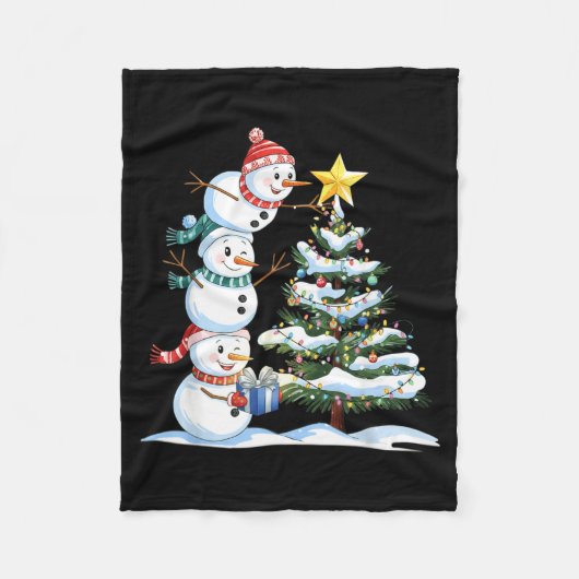 Christmas Snowman Christmas Tree Funny Snowman Lov Fleece Deken (Voorkant)