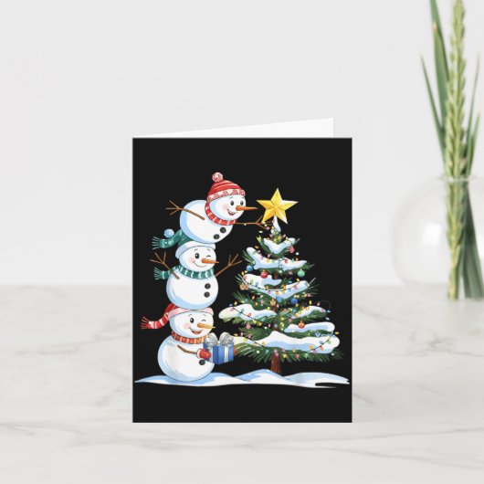 Christmas Snowman Christmas Tree Funny Snowman Lov Kaart (Voorkant)