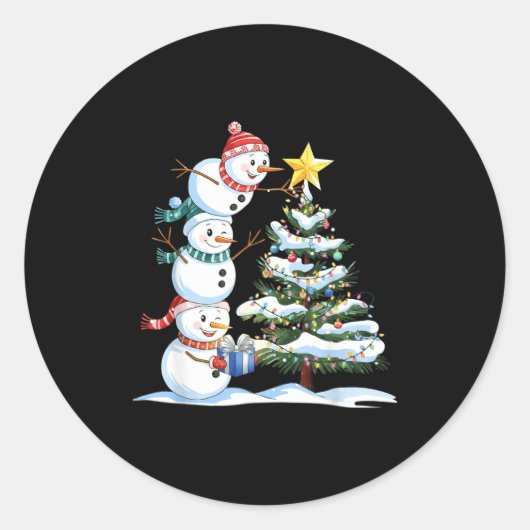 Christmas Snowman Christmas Tree Funny Snowman Lov Ronde Sticker (Voorkant)