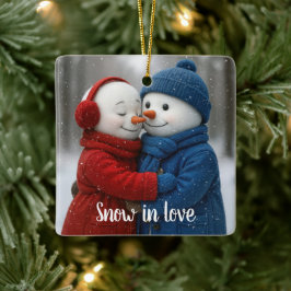 Christmas Snowman Couple in Snowflakes Keramisch Ornament