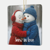 Christmas Snowman Couple in Snowflakes Keramisch Ornament (Links)