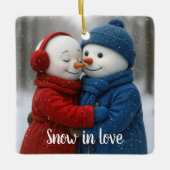 Christmas Snowman Couple in Snowflakes Keramisch Ornament (Voorkant)