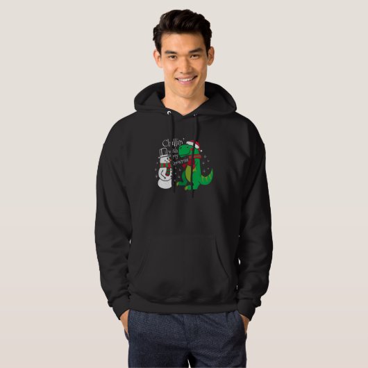 Christmas Snowman Dinosaur Rex Hoodie (Voorkant volledig)