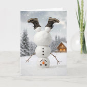 Christmas Snowman Doing a Headstand  Kaart (Voorkant)