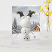 Christmas Snowman Doing a Headstand  Kaart (Gele Bloem)