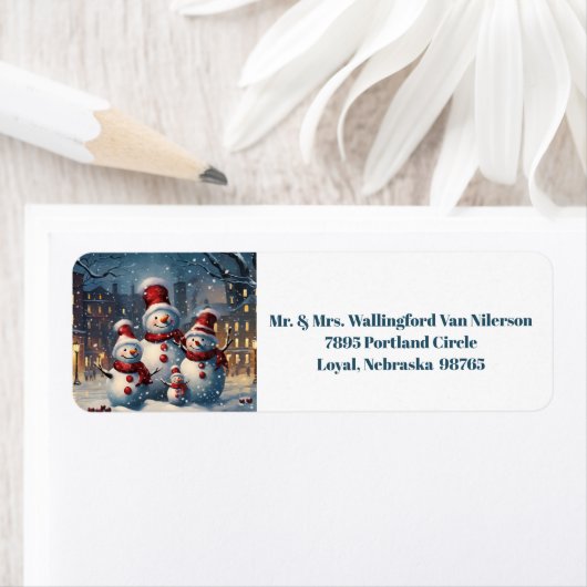Christmas Snowman familie retour adres labels (Insitu)