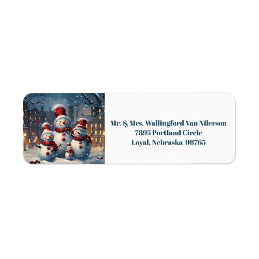 Christmas Snowman familie retour adres labels (Voorkant)