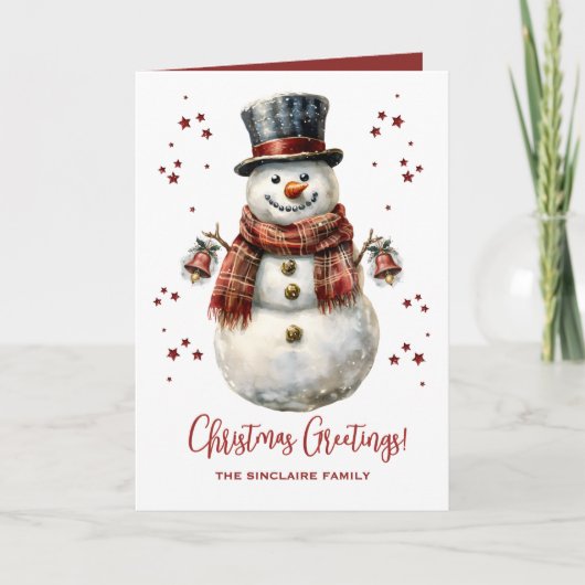 Christmas Snowman Holiday Card With Name Feestdagen Kaart (Voorkant)