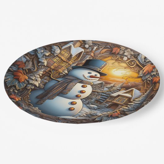 Christmas Snowman Holiday Papieren Bordje (Gekanteld)