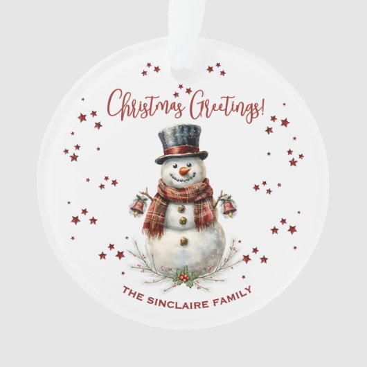 Christmas Snowman Holiday With Name Ornament (voorkant)