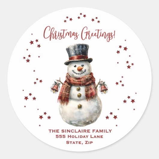 Christmas Snowman Holiday With Name Ronde Sticker (Voorkant)