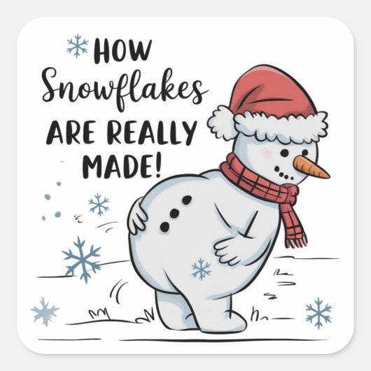 Christmas Snowman How Snowflakes Are Really Made Vierkante Sticker (Voorkant)