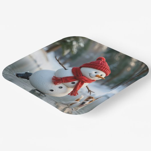 Christmas Snowman Ice Skating With Dog Papieren Bordje (Gebogen)