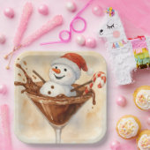 Christmas Snowman In a Chocolate Martini Papieren Bordje (Feest)