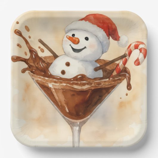 Christmas Snowman In a Chocolate Martini Papieren Bordje (Voorkant)