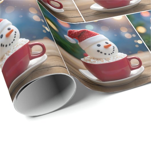 Christmas Snowman In Hot Cocoa Cadeaupapier (Rol Hoek)