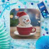 Christmas Snowman In Hot Cocoa Papieren Bordje (Feest)