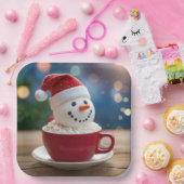 Christmas Snowman In Hot Cocoa Papieren Bordje (Feest)