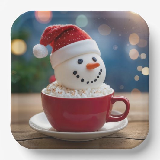 Christmas Snowman In Hot Cocoa Papieren Bordje (Voorkant)