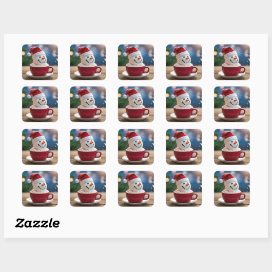 Christmas Snowman In Hot Cocoa Vierkante Sticker (Vel)