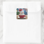 Christmas Snowman In Hot Cocoa Vierkante Sticker (Tas)