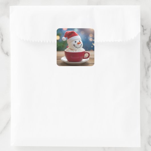Christmas Snowman In Hot Cocoa Vierkante Sticker (Tas)