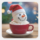 Christmas Snowman In Hot Cocoa Vierkante Sticker (Voorkant)
