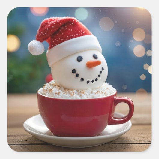 Christmas Snowman In Hot Cocoa Vierkante Sticker (Voorkant)